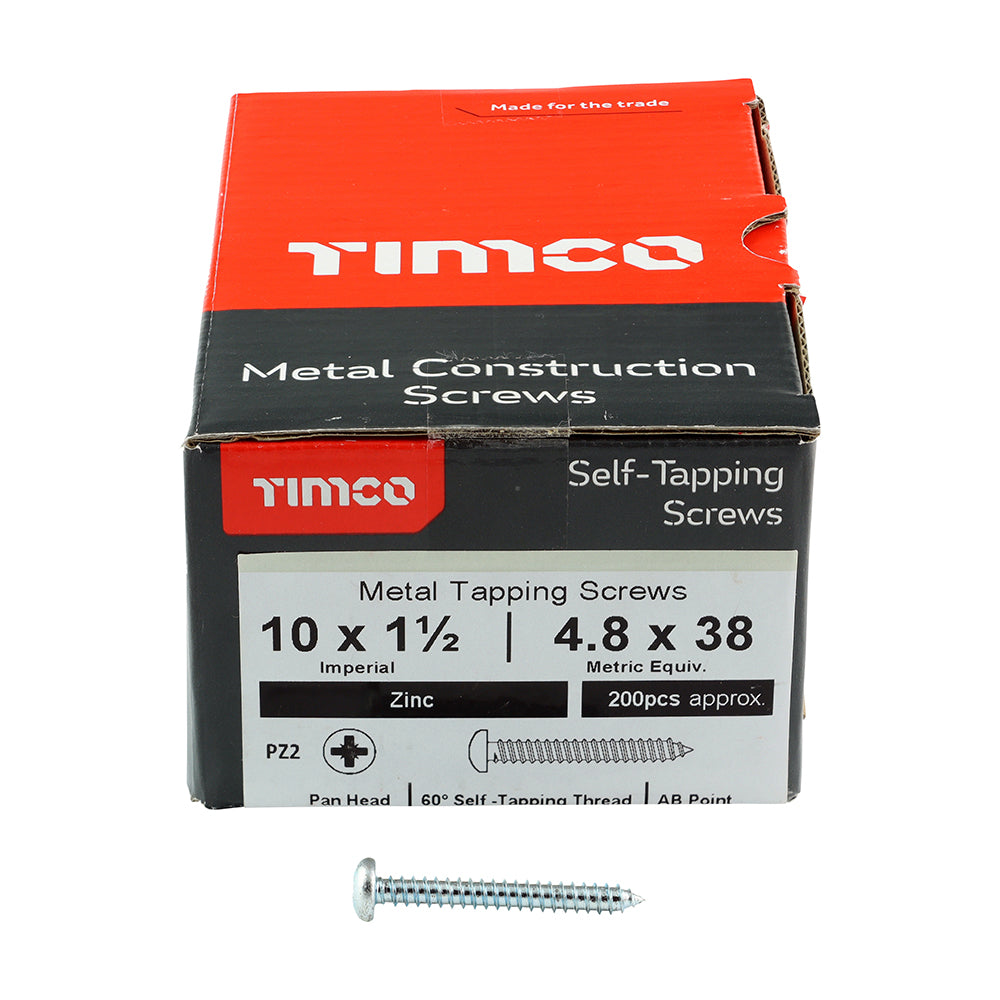 S/Tapping Screw PZ2 PAN Zinc - 10 x 1 1/2 | Box of 200