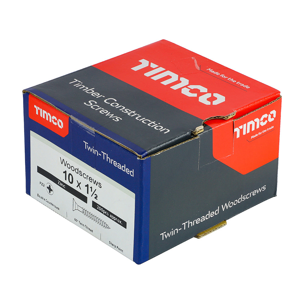 Twin Woodscrew PZ2 CSK Zinc - 10 x 1 1/2 | Box of 200