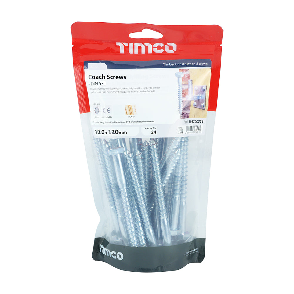 Coach Screw DIN 571 - BZP - 10.0 x 120 | TIMbag of 24