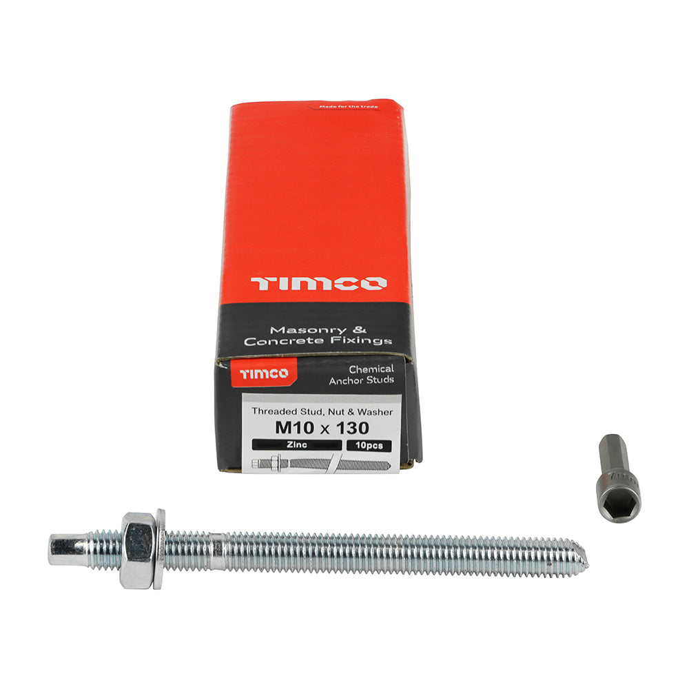 Chemical Anchor Stud Zinc - M10 x 130 | Box of 10