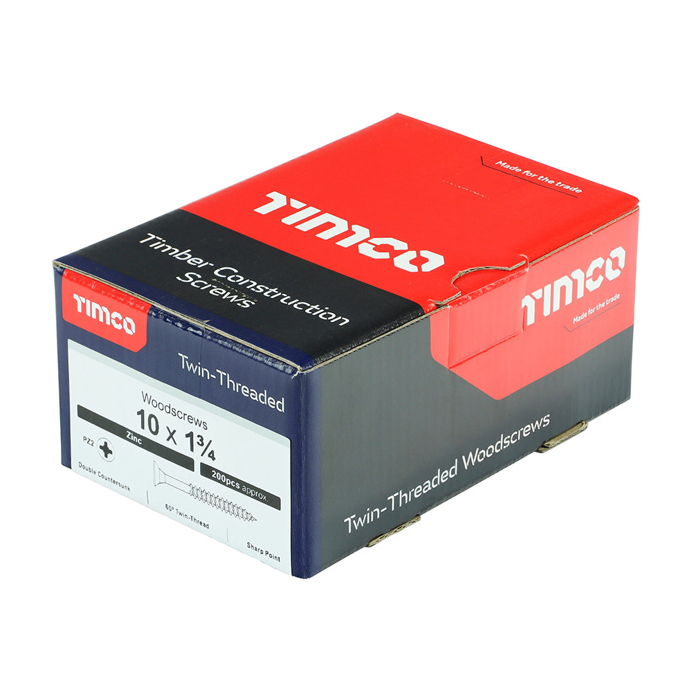Twin Woodscrew PZ2 CSK Zinc - 10 x 1 3/4 | Box of 200