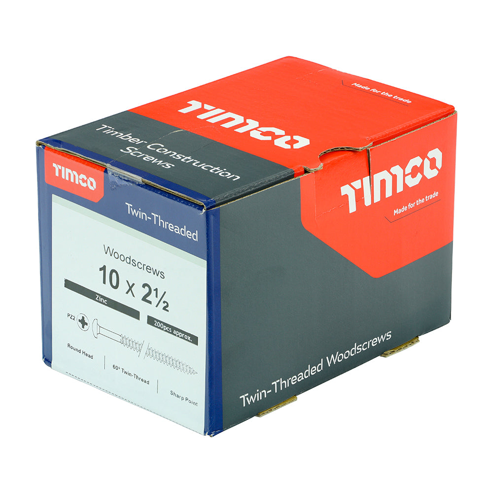 Twin Woodscrew PZ2 RND Zinc - 10 x 2 1/2 | Box of 200