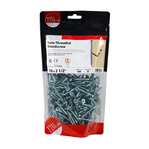 Twin Woodscrew PZ2 CSK - BZP - 10 x 2 1/2 | TIMpac of 10