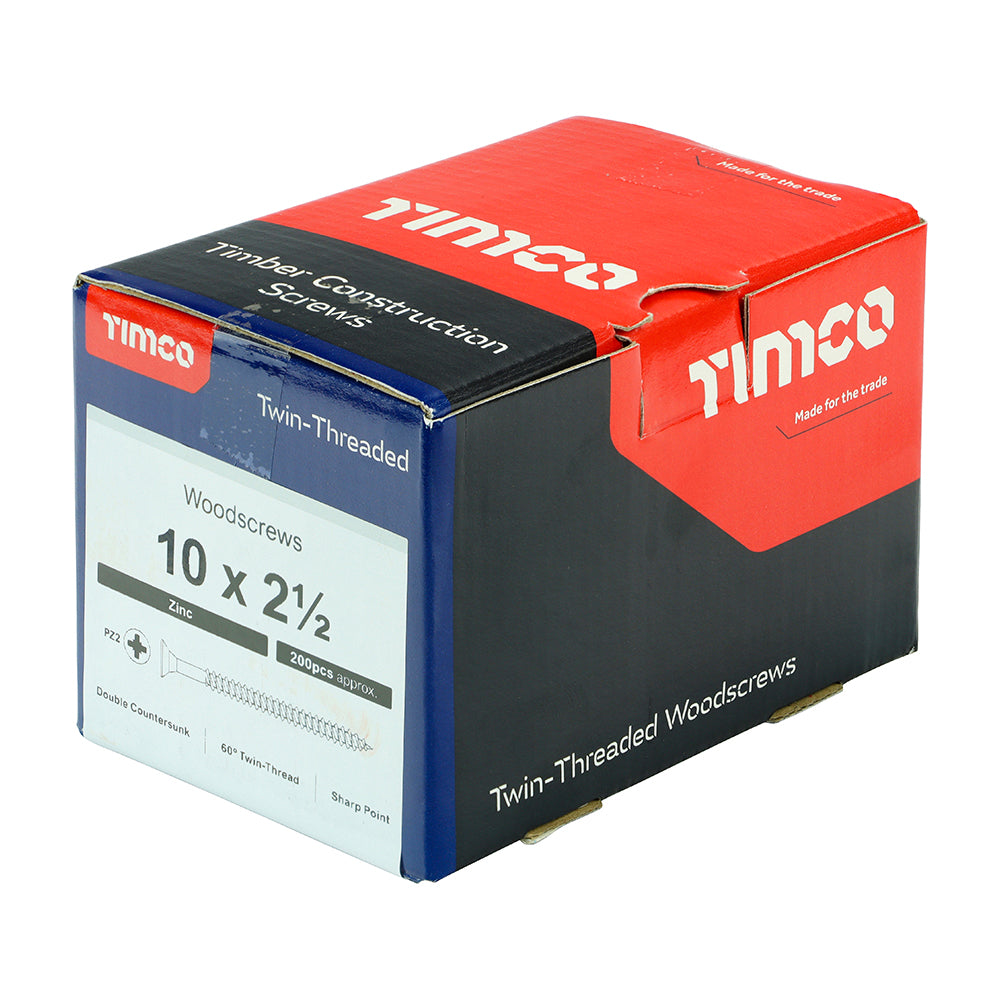 Twin Woodscrew PZ2 CSK Zinc - 10 x 2 1/2 | Box of 200
