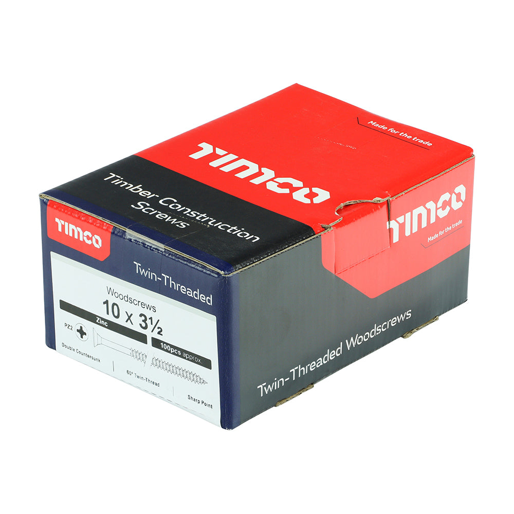 Twin Woodscrew PZ2 CSK Zinc - 10 x 3 1/2 | Box of 100
