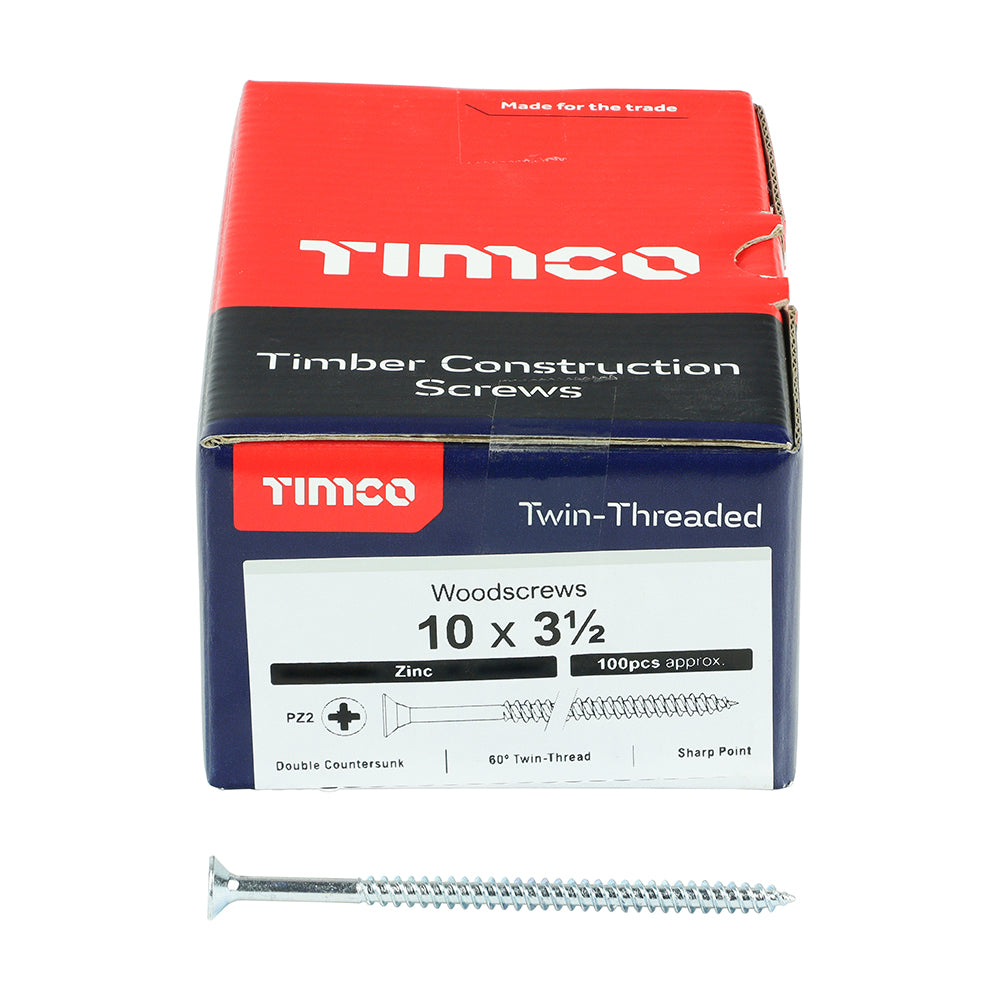 Twin Woodscrew PZ2 CSK Zinc - 10 x 3 1/2 | Box of 100
