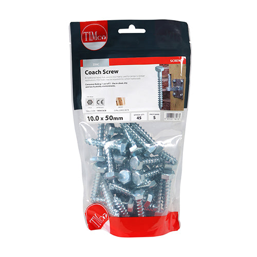 Coach Screw DIN 571 - BZP - 10.0 x 50 | TIMpac of 4