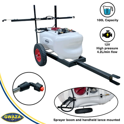 Gwaza Trailed Sprayer ATV with Wand and Boom 1.8M 100L