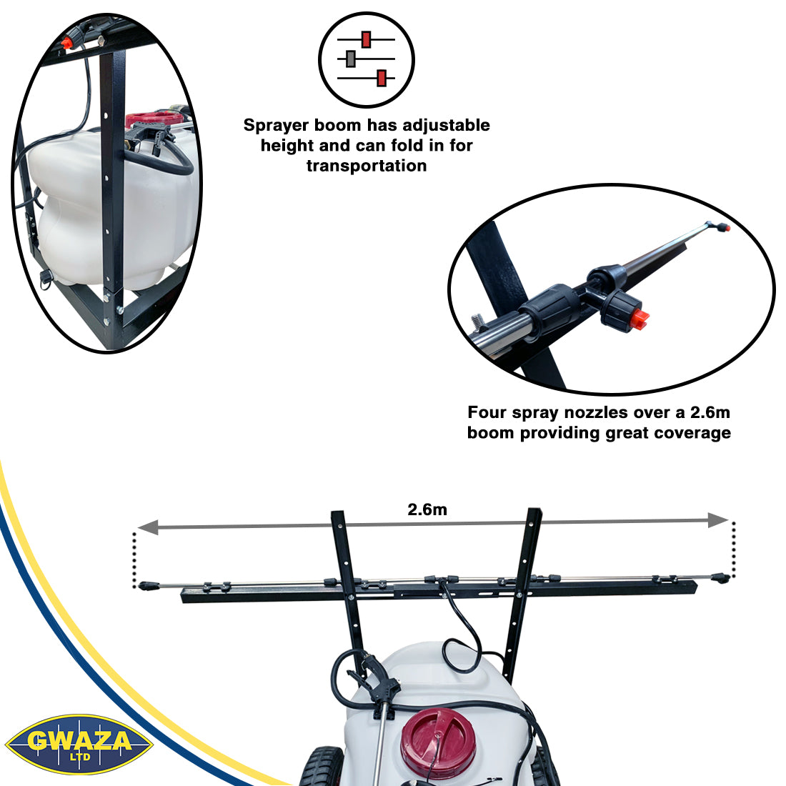 Gwaza Trailed Sprayer ATV with Wand and Boom 1.8M 100L