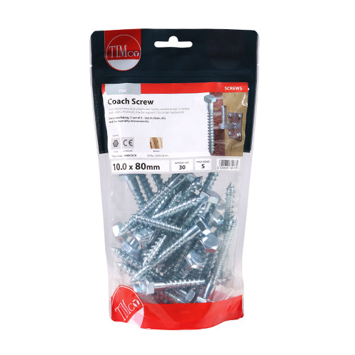 Coach Screw DIN 571 - BZP - 10.0 x 80 | TIMpac of 4