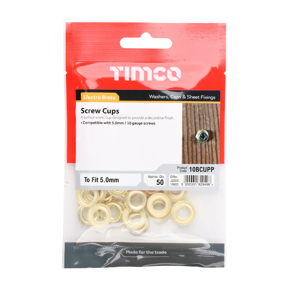 Surface Screw Cup - E/Brass - To fit 10 Gauge Screws | TIMpac of 50