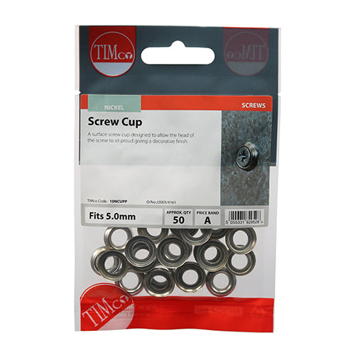 Surface Screw Cups - Nickel - To fit 10 Gauge Screws | TIMpac of 50
