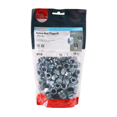 Nylon Nut Type P DIN 982 BZP - M10 | TIMpac of 4