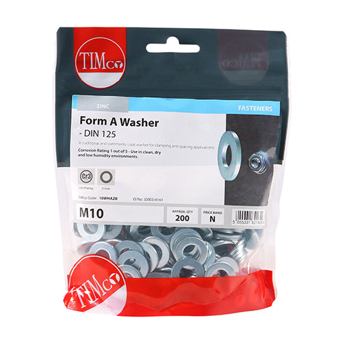 Form A Washer DIN 125A - BZP - M10 | TIMpac of 20