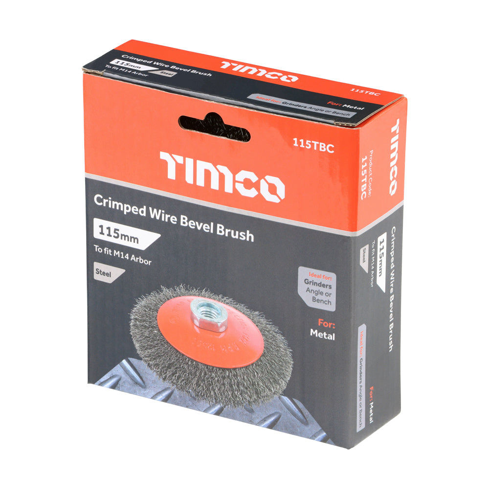 Timco Angle Grinder Bevel Brush - Crimped Steel Wire - Diameter mm 115 - Wire Thickness mm 0.3