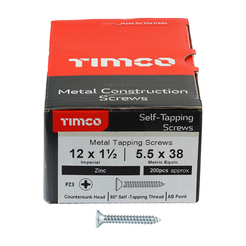 S/Tapping Screw PZ3 CSK Zinc - 12 x 1 1/2 | Box of 200