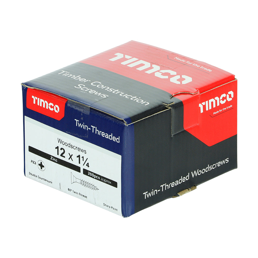 Twin Woodscrew PZ3 CSK Zinc - 12 x 1 1/4 | Box of 200