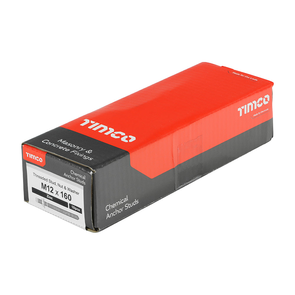 Chemical Anchor Stud Zinc - M12 x 160 | Box of 10