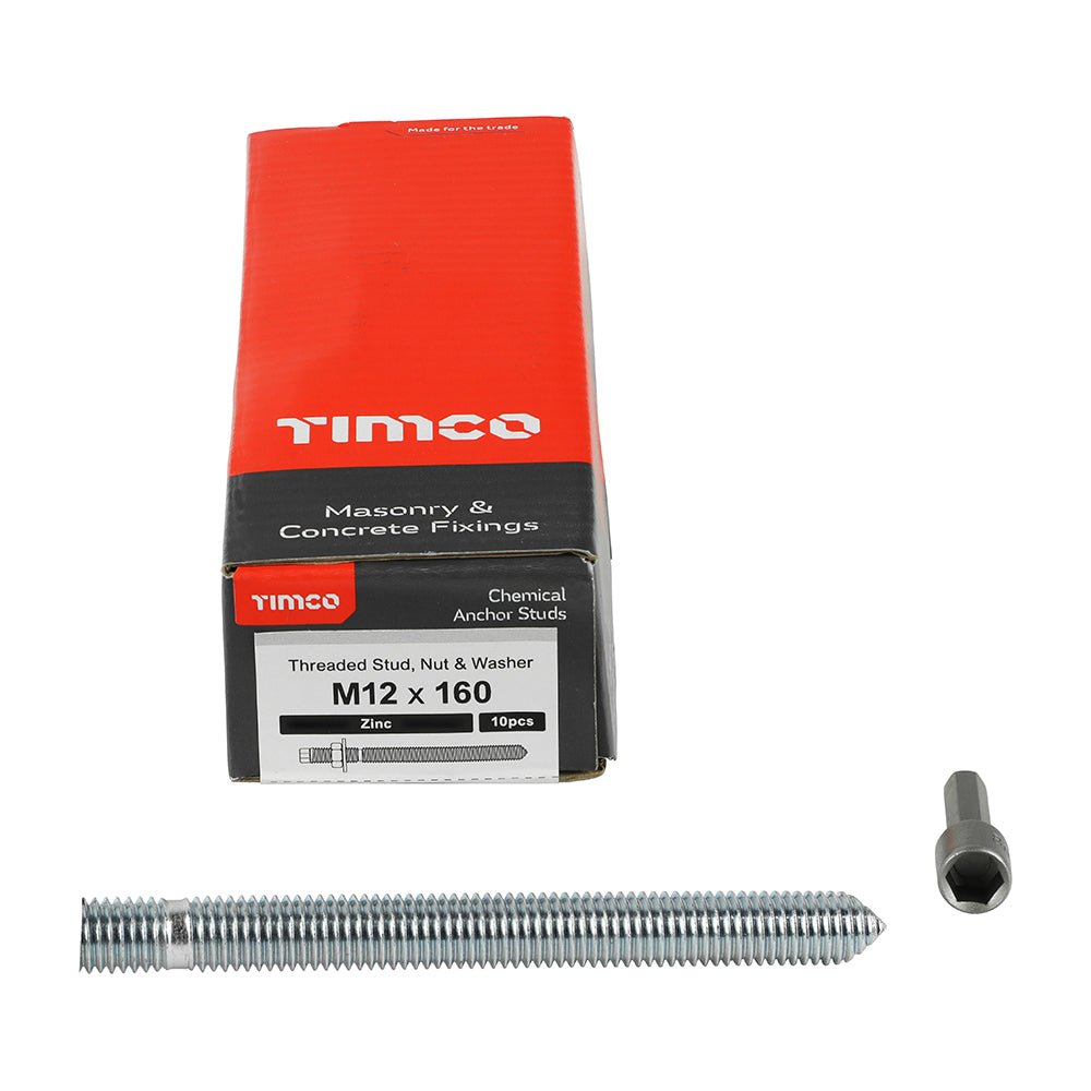 Chemical Anchor Stud Zinc - M12 x 160 | Box of 10