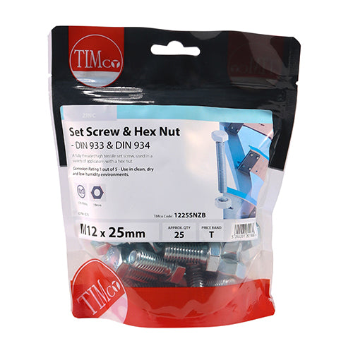Set Screw & Hex Nut - BZP - M12 x 25 | TIMpac of 2