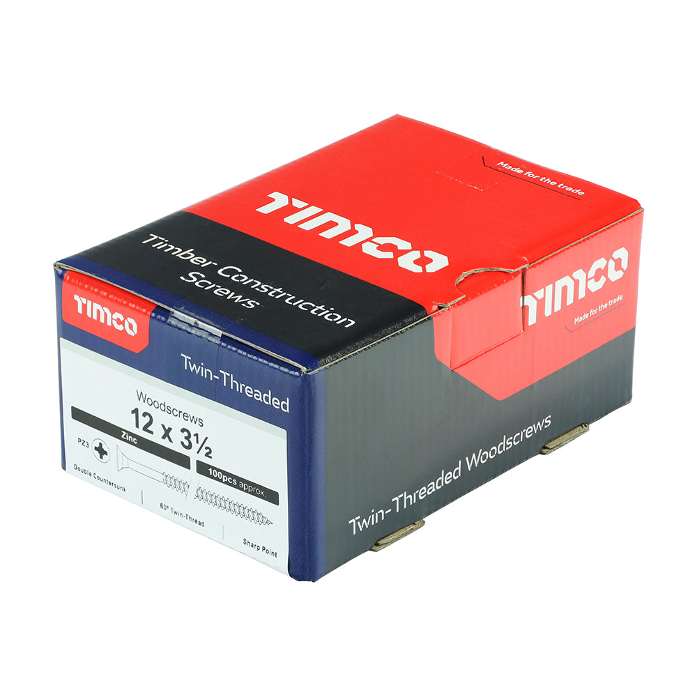 Twin Woodscrew PZ3 CSK Zinc - 12 x 3 1/2 | Box of 100