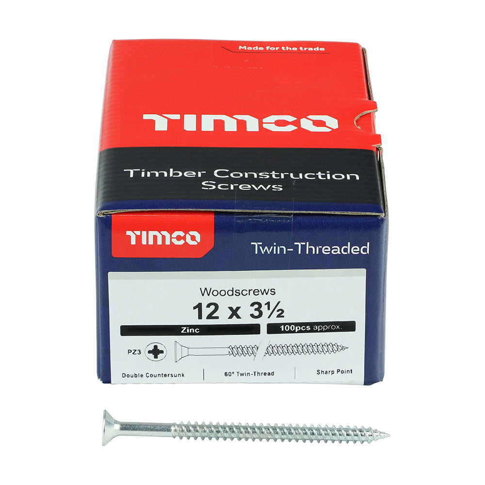 Twin Woodscrew PZ3 CSK Zinc - 12 x 3 1/2 | Box of 100