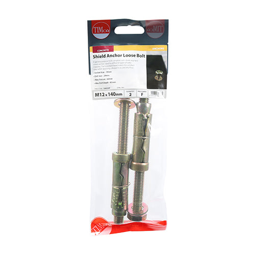 Shield Anchor Loose Bolt - ZYP - M12:60L (M12 x 140) | TIMpac of 2
