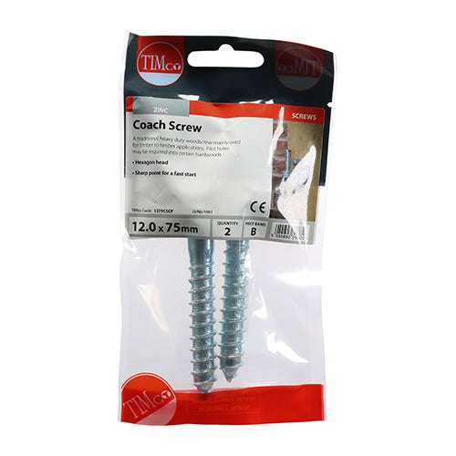 Coach Screw DIN 571 - BZP - 12.0 x 75 | TIMpac of 2