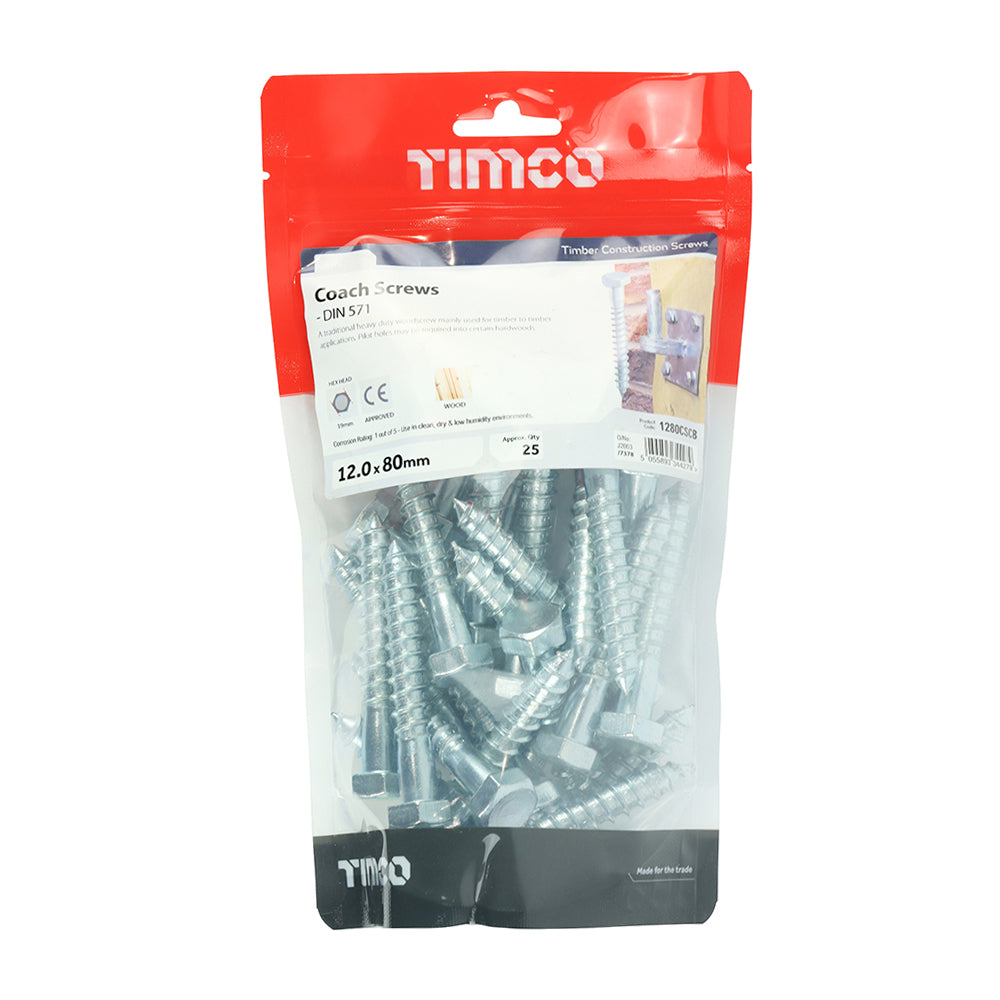 Coach Screw DIN 571 - BZP - 12.0 x 80 | TIMbag of 25