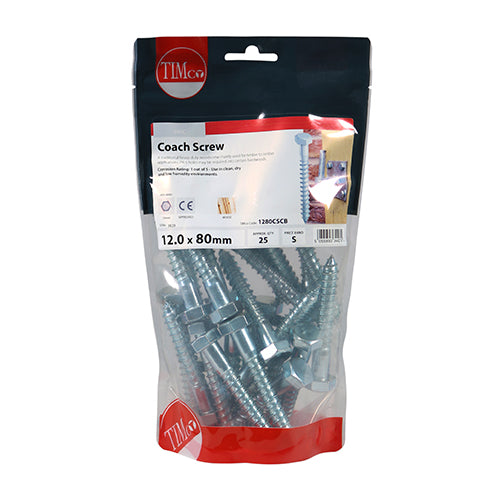 Coach Screw DIN 571 - BZP - 12.0 x 80 | TIMbag of 25