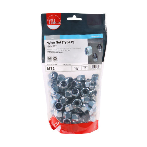 Nylon Nut Type P DIN 982 BZP - M12 | TIMpac of 4