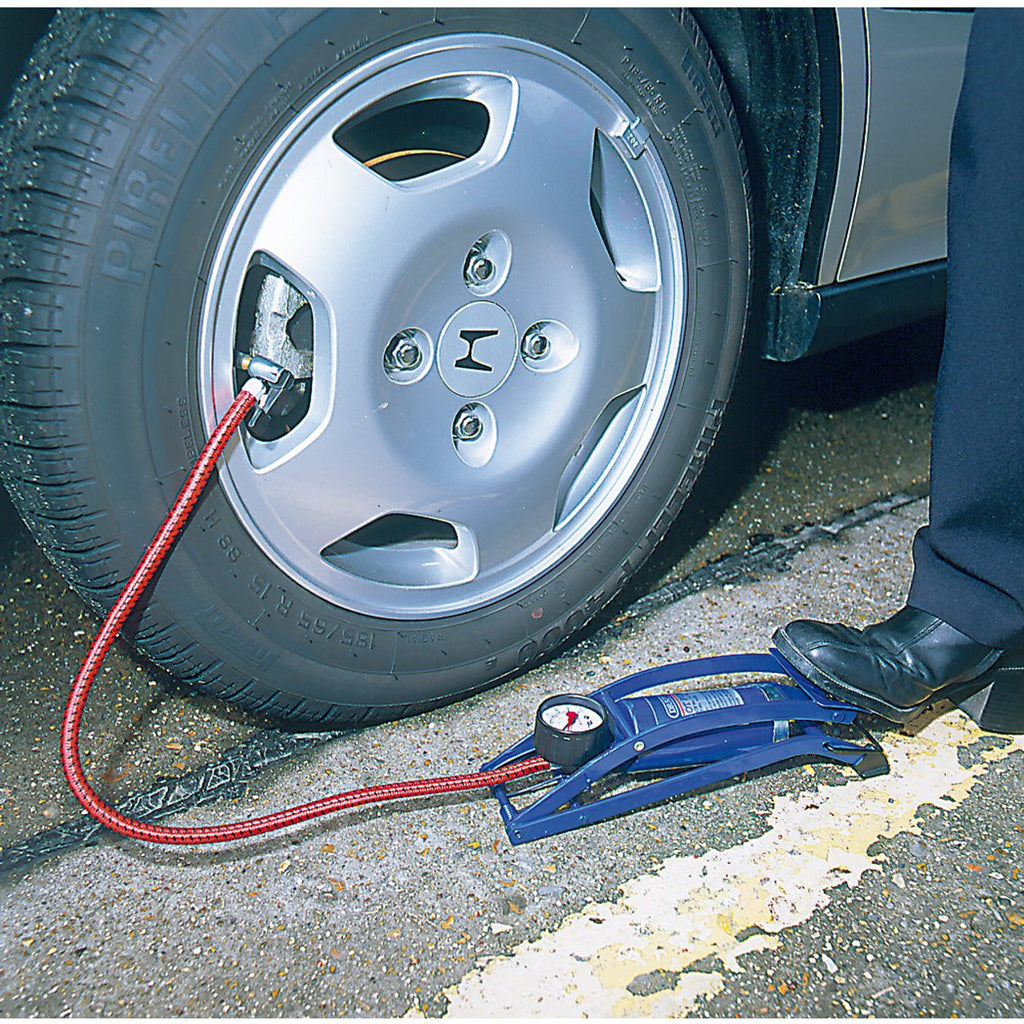 Draper Single Cylinder Foot Pump with Pressure Gauge