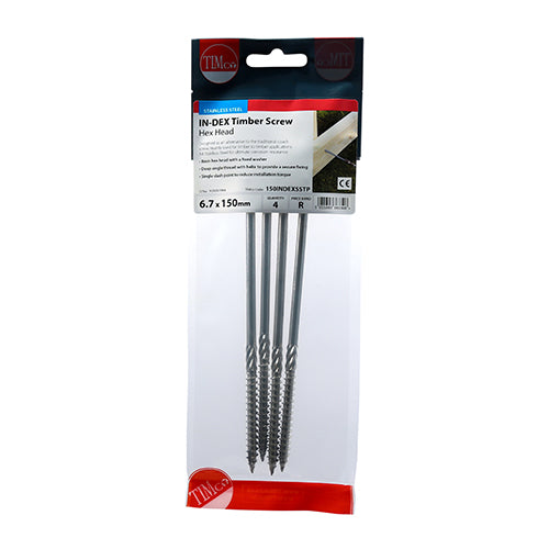 Hex Head Timber Screw - A4 SS - 6.7 x 150 | TIMpac of 4