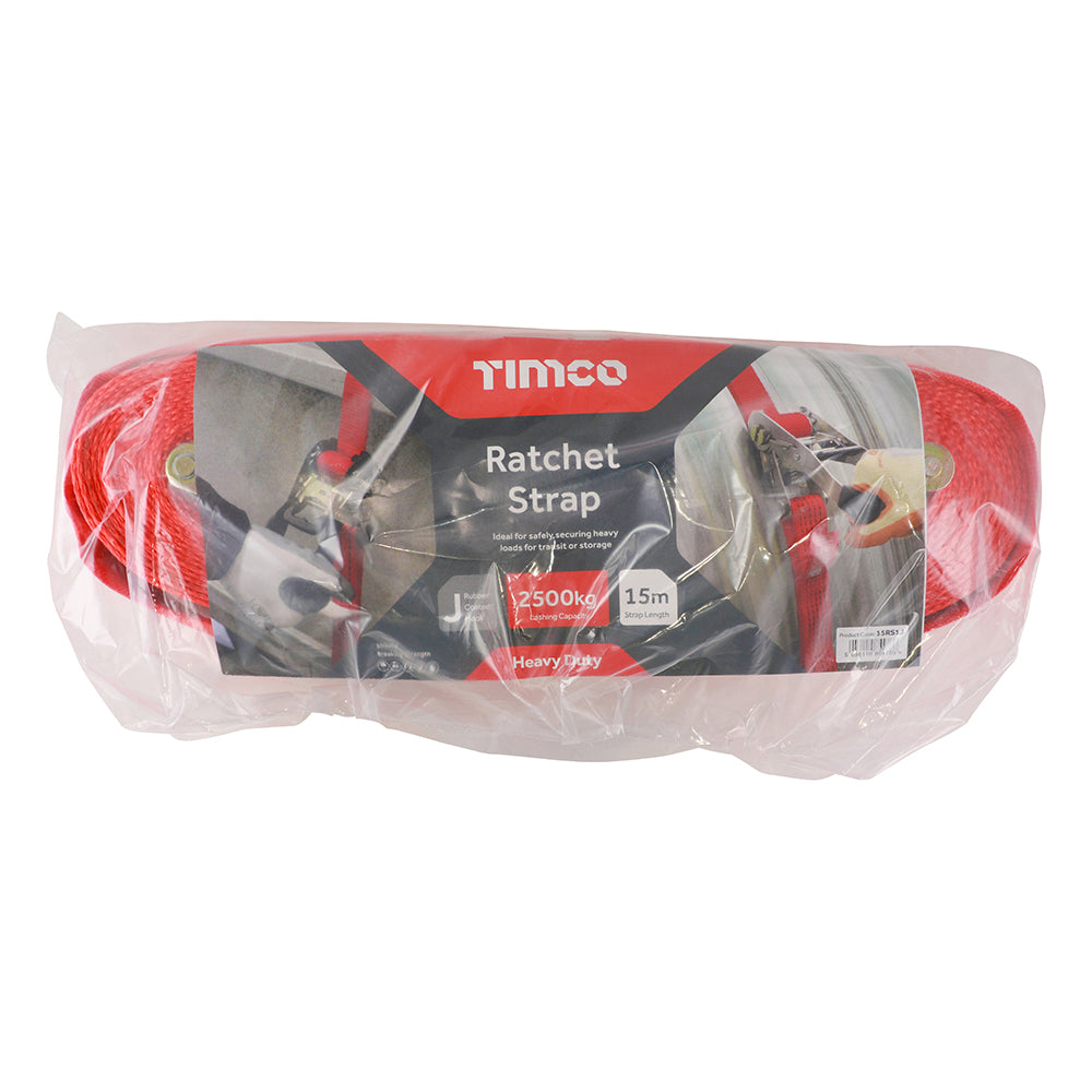 Timco Ratchet Strap - J Hook - Heavy Duty - 15m x 50mm