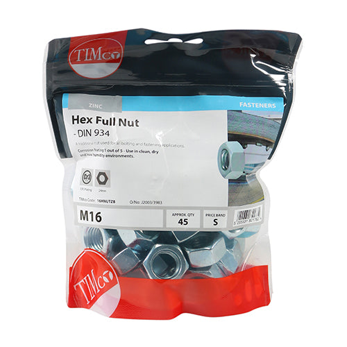 Hex Nut DIN 934 - BZP - M16 | TIMpac of 4