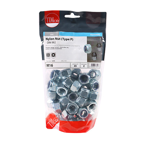 Nylon Nut Type P DIN 982 BZP - M16 | TIMpac of 2