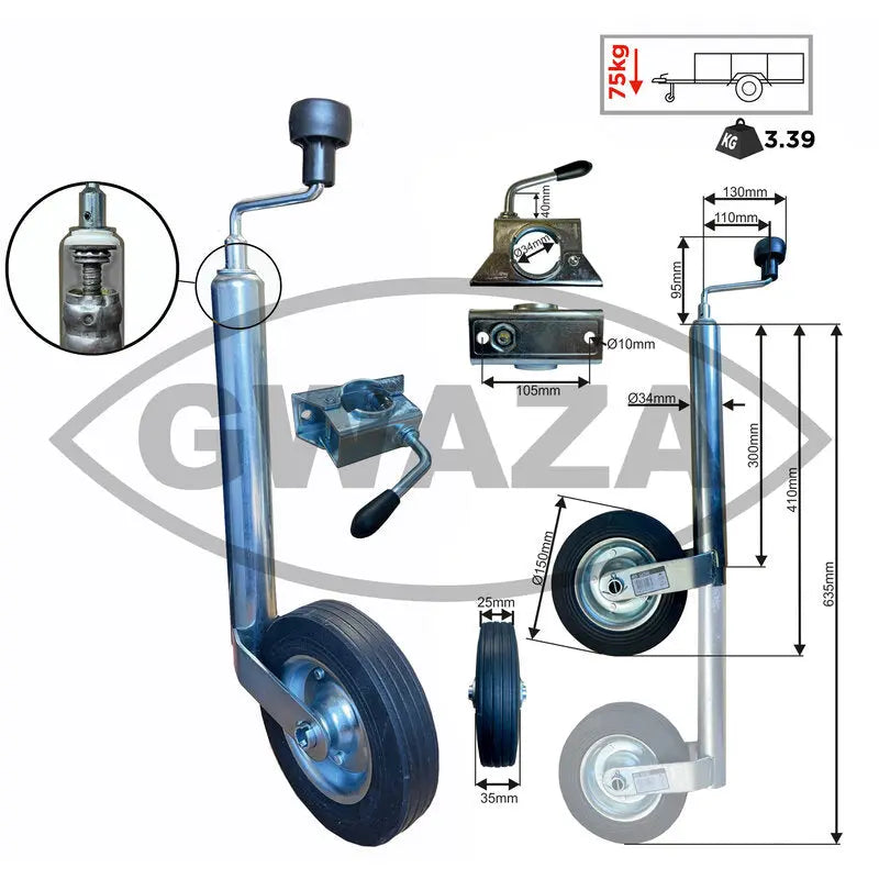 Gwaza Jockey Wheel 34mm with Clamp N.W.L 75kg