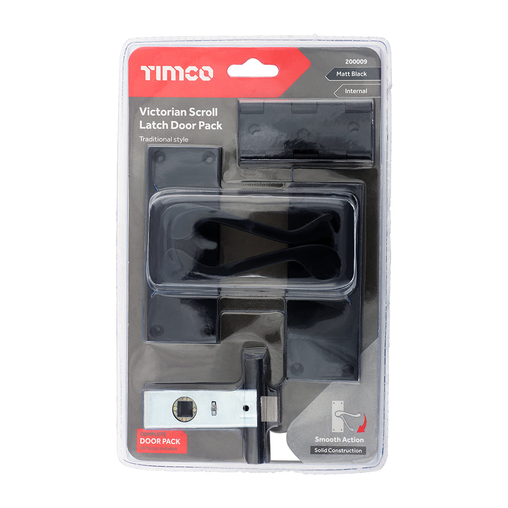 Timco Victorian Scroll Latch Door Pack - Matt Black Timco