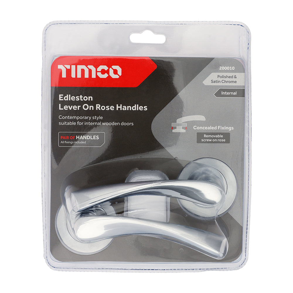 Timco Edleston Lever On Rose Handles - Polished & Satin Chrome Timco