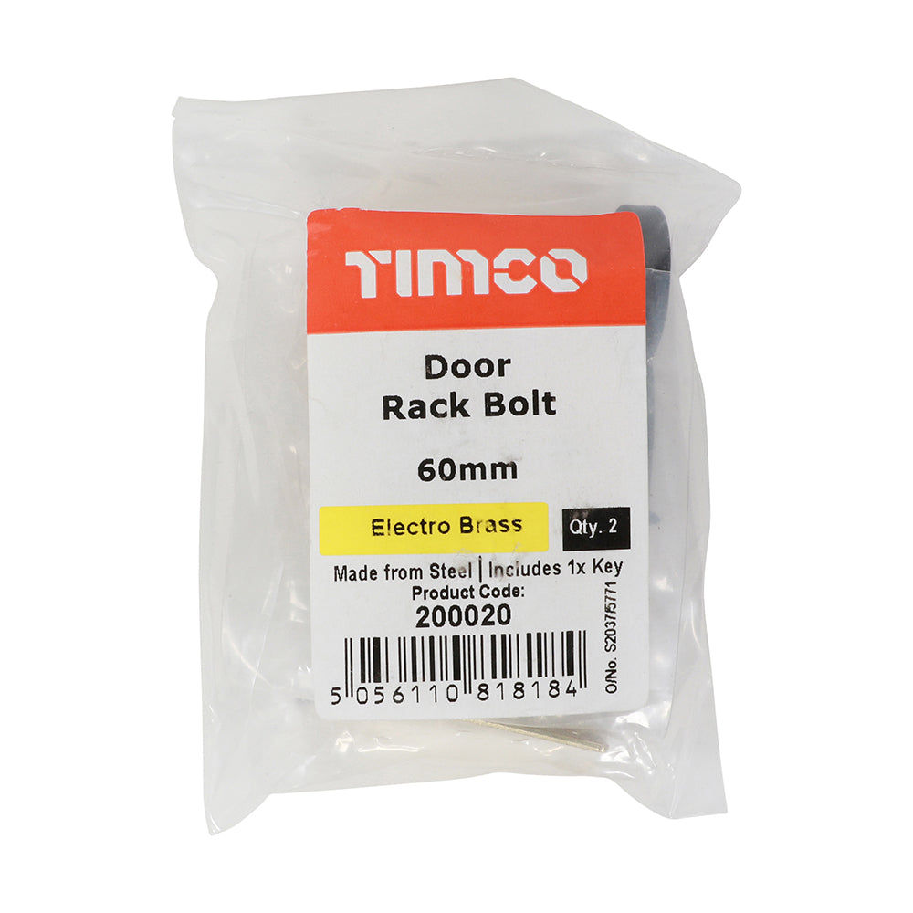 Door Rack Bolt E Brass - 60mm | Bag of 2