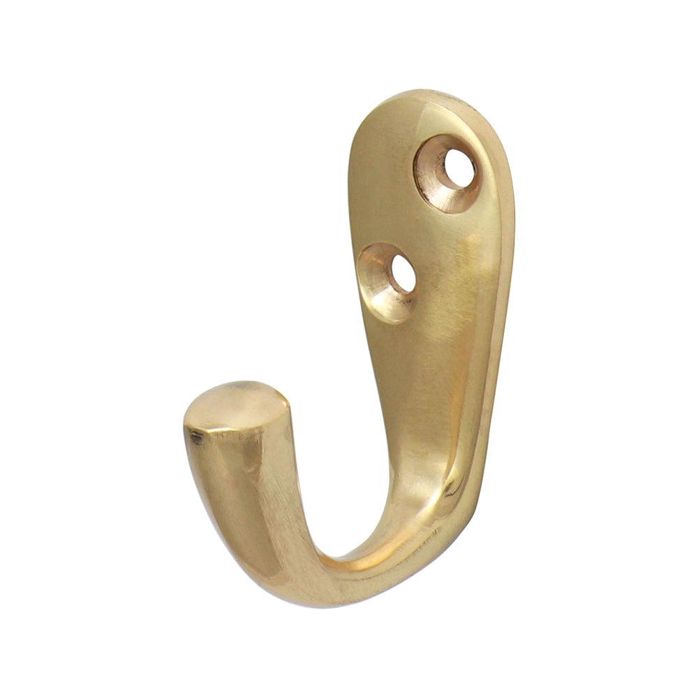 Single Robe Hook Pol. Brass - 44 x 18mm | TIMpac