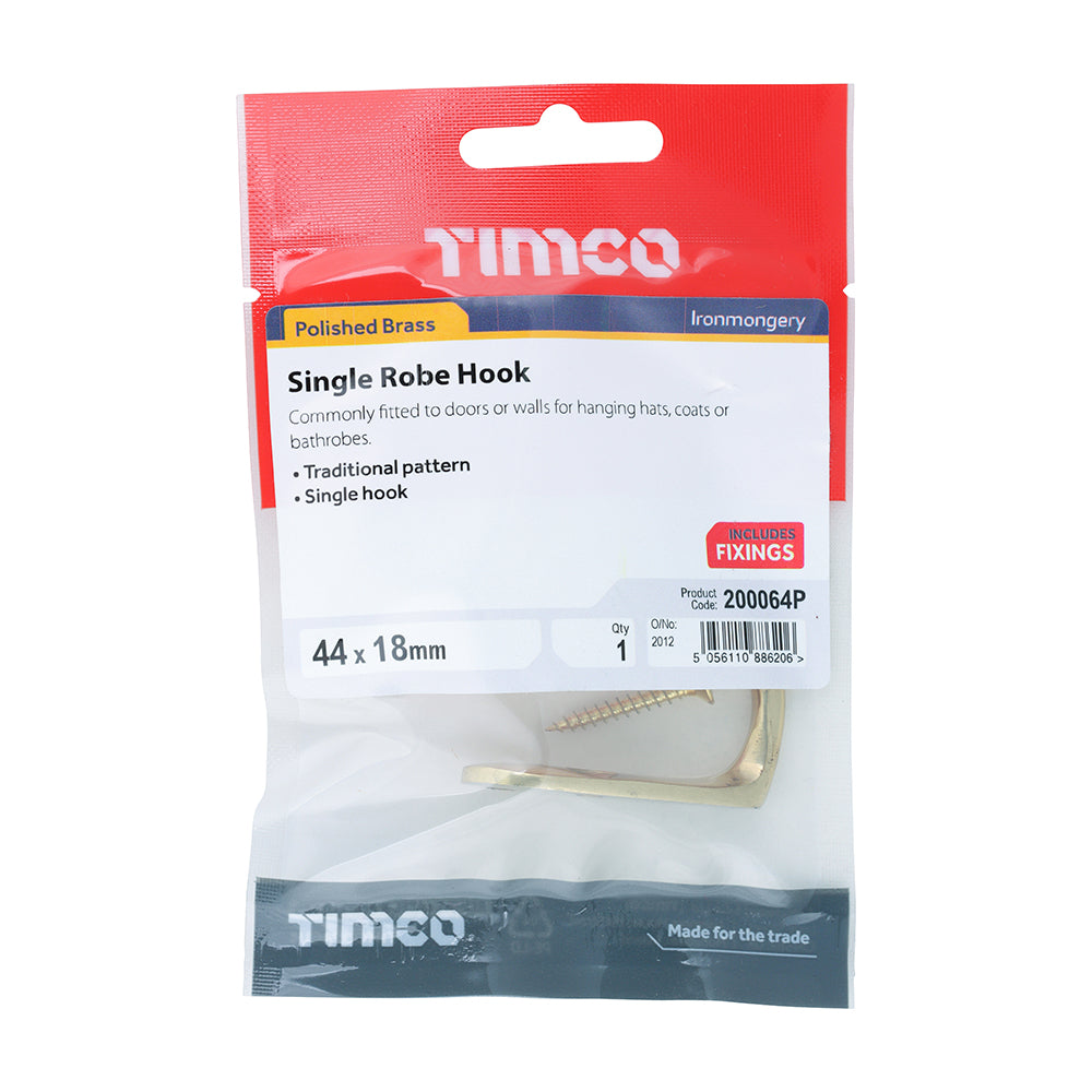 Single Robe Hook Pol. Brass - 44 x 18mm | Bag