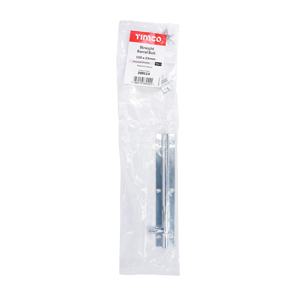 Str. Barrel Bolt Pol. Chrome - 150 x 25mm | Bag