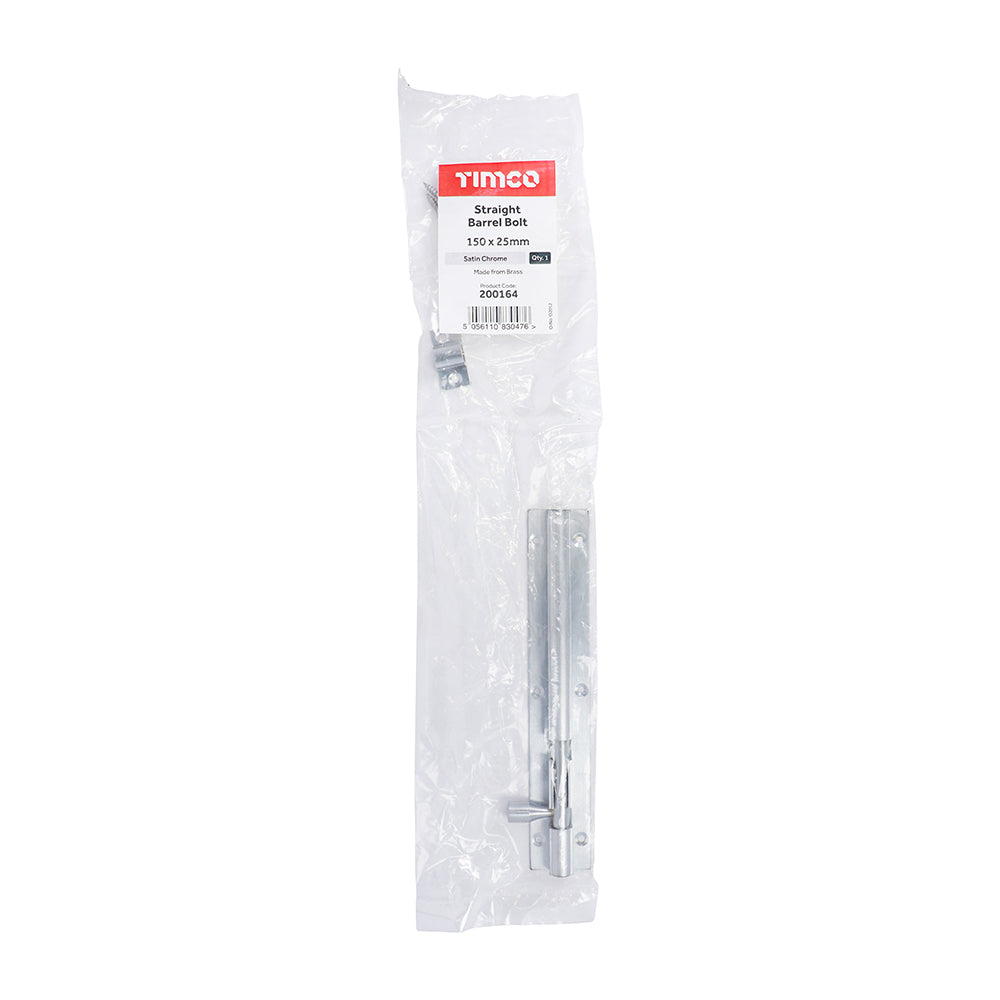 Str. Barrel Bolt Sat. Chrome - 150 x 25mm | Bag
