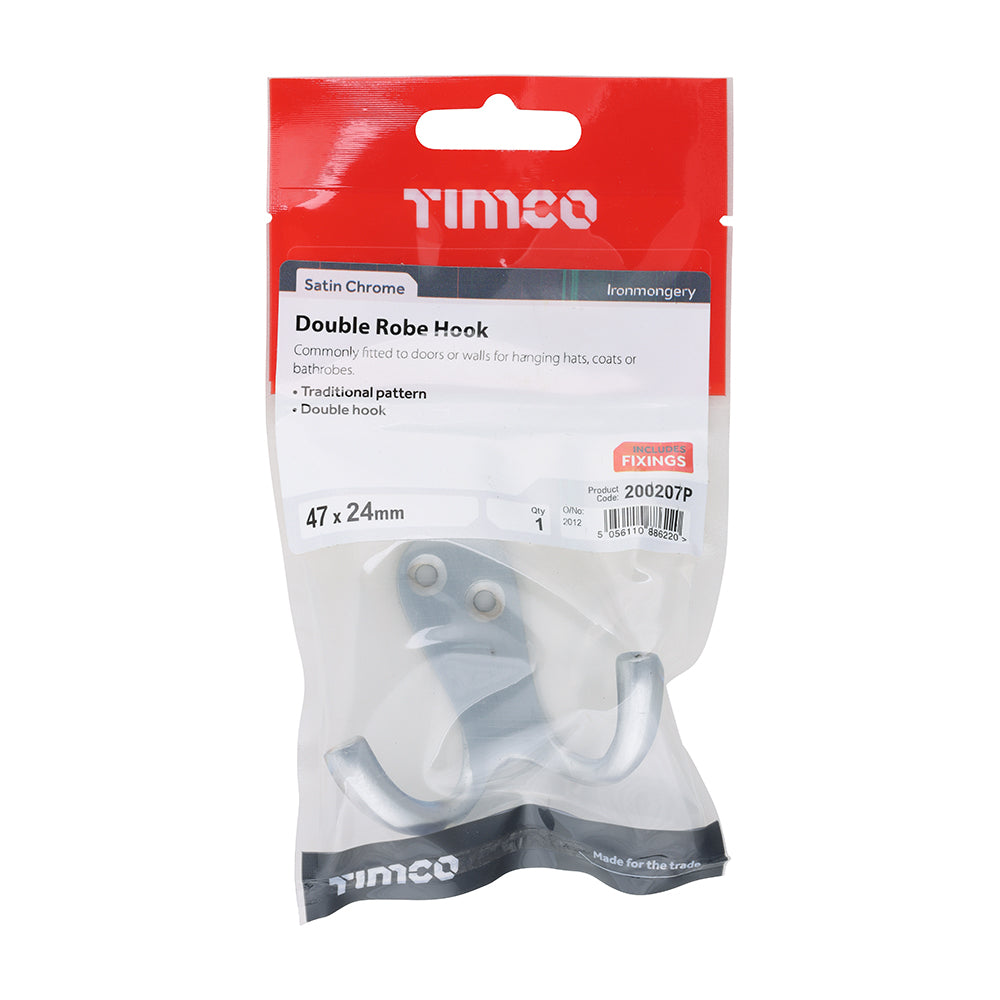Double Robe Hook Sat. Chrome - 47 x 24mm | Bag