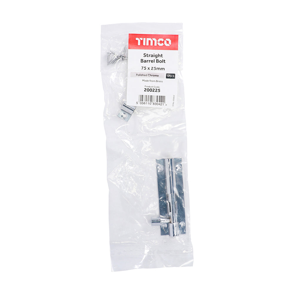 Str. Barrel Bolt Pol. Chrome - 75 x 25mm | Bag