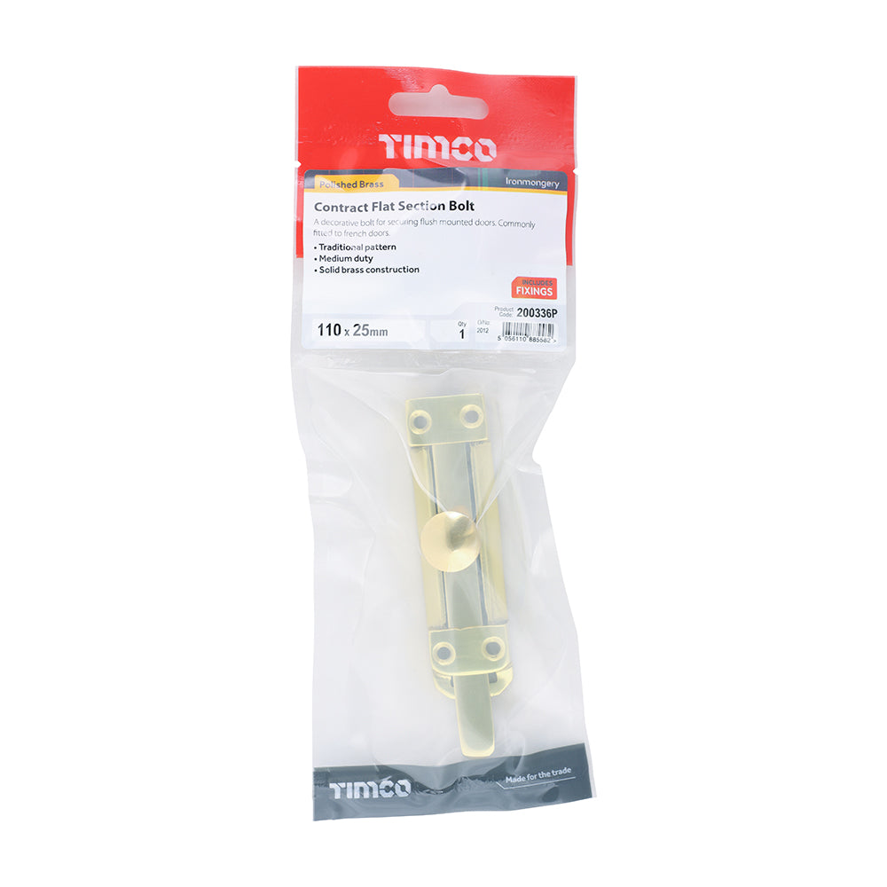 Flat Section Bolt Pol. Brass - 110 x 25mm | Bag