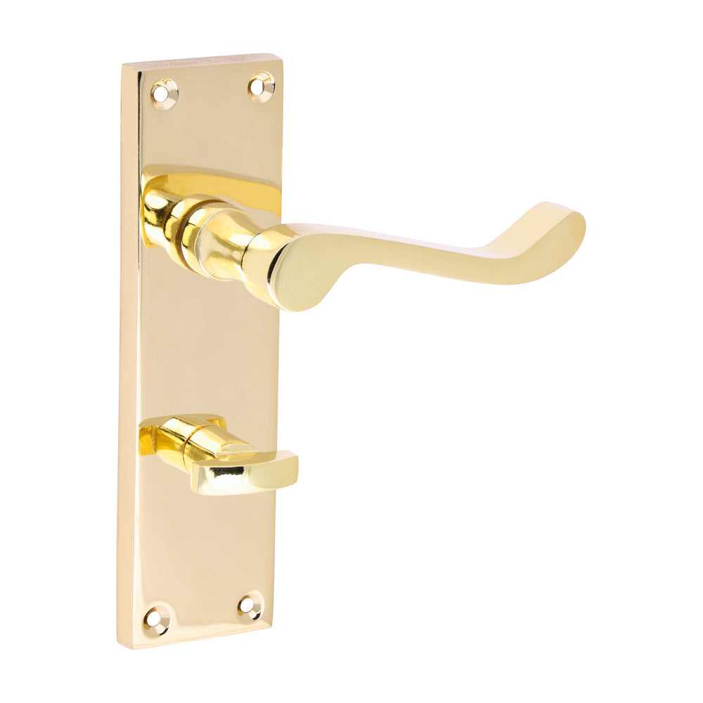 Victorian Scroll Bathroom Handles - Polished Brass Timco