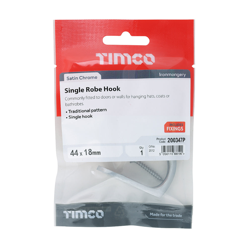 Single Robe Hook Sat. Chrome - 44 x 18mm | Bag