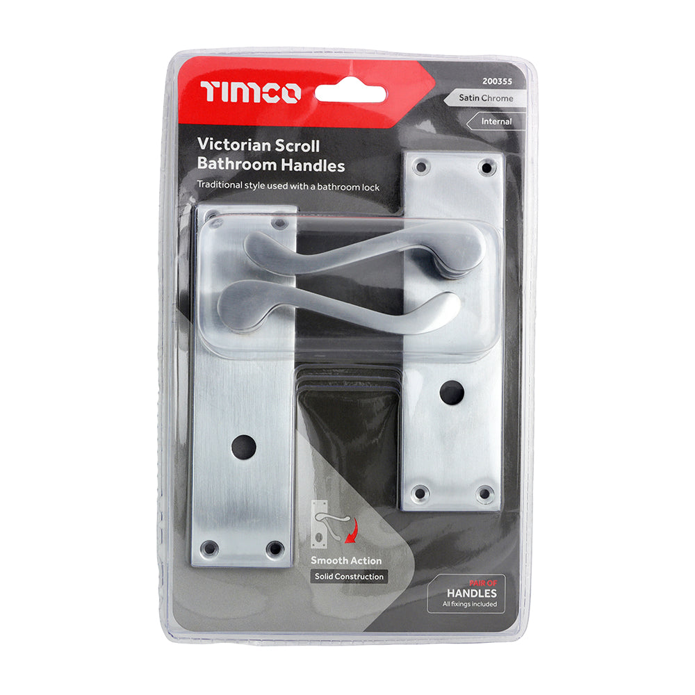 Timco Victorian Scroll Bathroom Handles - Satin Chrome Timco